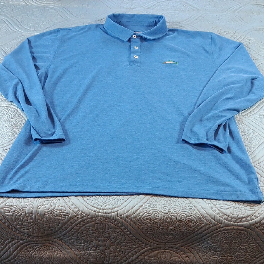 Orvis‎ Men's Blue Long Sleeve Trout Polo Shirt XL